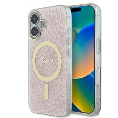 Husa pentru iPhone 16 - Guess IML 4G MagSafe (GUHMP16SH4STP) - Pink foto
