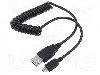 Cablu USB A mufa, USB B micro mufa, spiralat, USB 2.0, lungime {{Lungime cablu}}, negru, Goobay - 62334
