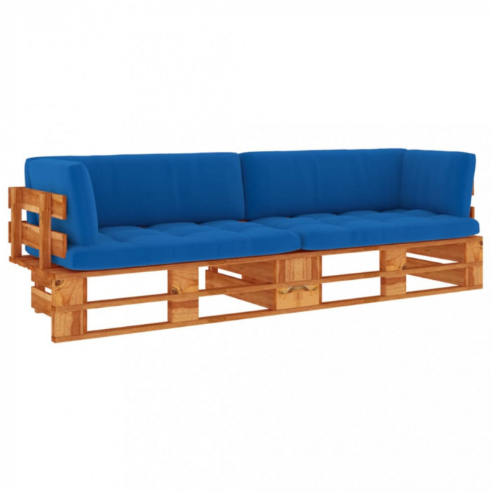 Canapea din paleți 2 locuri cu perne maro miere lemn pin tratat