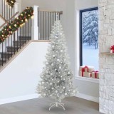 vidaXL Brad de Crăciun cu 300 LED cu suport Argintiu 240 cm PET 3396695