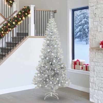 vidaXL Brad de Crăciun cu 300 LED cu suport Argintiu 240 cm PET 3396695 foto