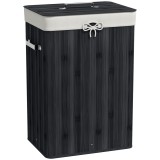 HOMCOM Coș de rufe, cutie rufe, colector de rufe cu capac, sac din p&acirc;nză, bambus, pliabil, 72L, Negru 40 x 30 x 60 cm | Aosom Romania