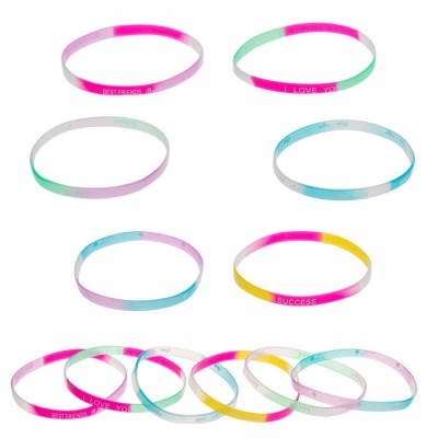 Set Brățări Silicon, Model Tie Dye, Mesaje Motivationale, Multicolor, 12 Bucăți foto