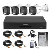 Sistem supraveghere Dahua, 4 camere, 2MP, Dual Light, IR 20m, microfon, DVR 4 canale hibrid, functii AI + HDD 500GB, accesorii SafetyGuard Surveillanc