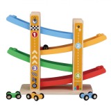 Jucărie Educațională, Wood n Play, Pista de Curse, Set 4 Mașini, Multicolor, Lemn, Oem