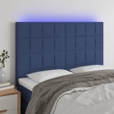 Cumpara ieftin Tăblie de pat cu LED, albastru, 144x5x118/128 cm, textil
