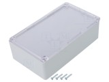 Carcasa universala TEKO COFFER TP3.5, ABS, Gri, Panou Aluminiu, Capac Transparent, 95x160x49mm
