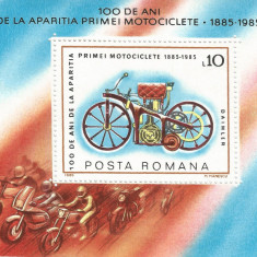 România, LP 1134/1985, Centenarul primei motociclete din lume, coliţă dant., MNH