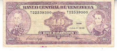 M1 - Bancnota foarte veche - Venezuela - 10 bolivares - 1995 foto