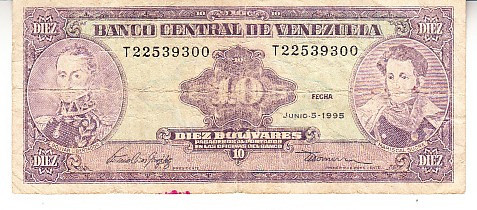M1 - Bancnota foarte veche - Venezuela - 10 bolivares - 1995