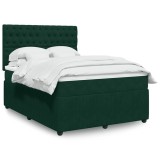 vidaXL Pat box spring cu saltea, verde &icirc;nchis, 160x200 cm, catifea 3294691