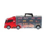 Camion transportator si 7 masini de pompieri, Plastic, Rosu, 3 ani+