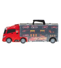 Camion transportator si 7 masini de pompieri, Plastic, Rosu, 3 ani+