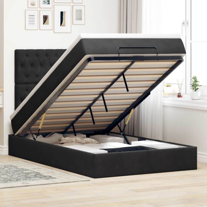 vidaXL Cadru de pat otoman cu saltele, catifea neagră 120x190cm 3314380