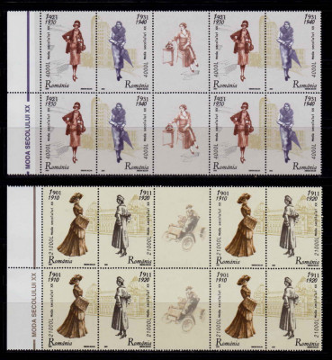 RO 2003 , LP 1623 ,&amp;quot;Moda Sec . XX &amp;quot; , bloc de 4 serii + 2 viniete ,MNH foto