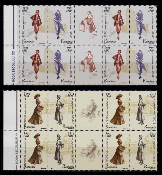 RO 2003 , LP 1623 ,&quot;Moda Sec . XX &quot; , bloc de 4 serii + 2 viniete ,MNH