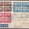 ROMANIA1928 LP 80 a POSTA AERIANA C.RAIU FILIGRAN ORIZONTAL SERIA IN BLOC DE 4 TIMBRE/PLIC PRIN AVION BUCURESTI-NORWICH/ANGLIA