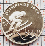 1343 San Marino 1000 Lire 1994 Winter Olympics, Lillehammer km 316 UNC argint, Europa