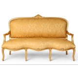 Sofa 3 locuri lemn masiv auriu tapiterie matase aurie stil baroc clasic Marie Antoinette