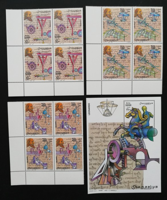 SOMALIA-LEONARDO DA VINCI-4 X1SERIE 3 Val.+1 Colita**SOM 178A