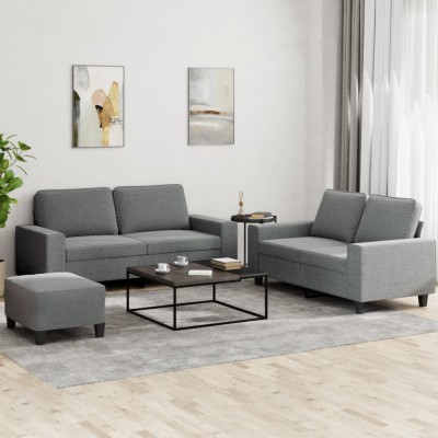 vidaXL Set de canapele, 3 piese, gri &amp;icirc;nchis, textil foto
