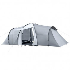 Cort camping, 4-5 persoane, material Oxford, impermeabil, cu copertina, geanta, gri, 590x245x193 cm GartenVIP DiyLine