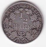 Germania &frac12; Mark Marca 1906 Wilhelm II type 2 small shield Litera D