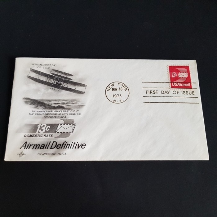 Plic Filatelic 1973. 70 Ani Primul Zbor Frații Wright, FDC Vintage!