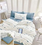 Cumpara ieftin Lenjerie Pat Bumbac cu Elastic 6 Piese Elsie Sx102 Alb/Albastru 180x200cm