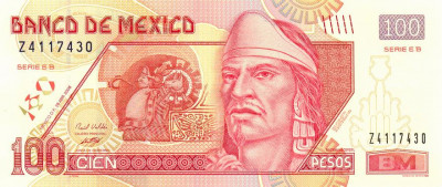 MEXIC █ bancnota █ 100 Pesos █ 2008 █ P-118n █ SERIE EB █ UNC █ necirculata foto