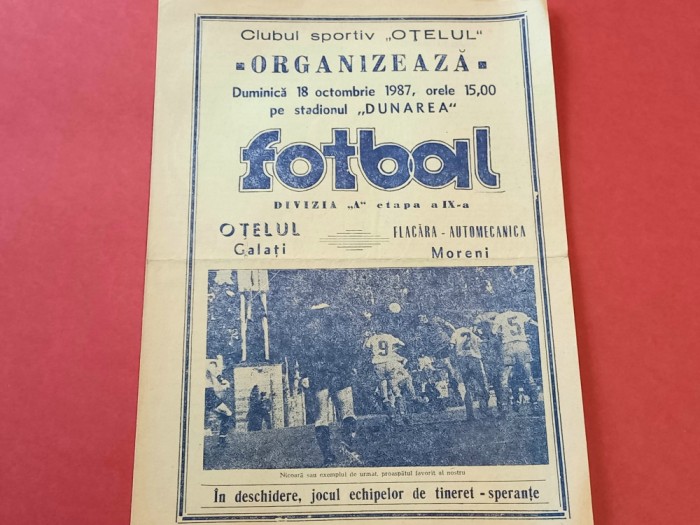 Program meci fotbal OTELUL GALATI - FLACARA MORENI (18.10.1987)
