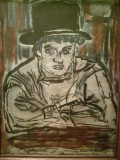 Tabou Tanar cu joben, la fereastra, semnat Horia Damian, 30x40 cm, Portrete, Acuarela, Altul