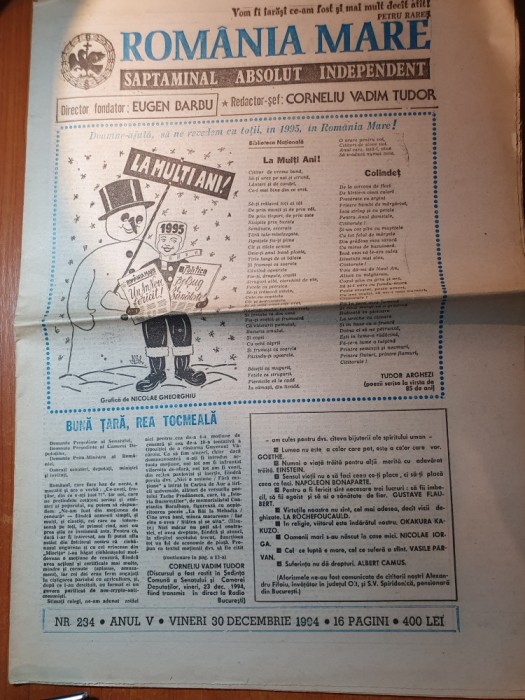 ziarul romania mare 30 decembrie 1994-numar cu ocazia zilei de an nou