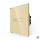 Cumpara ieftin Intrerupator triplu touch RF433 din sticla, auriu, Luxion