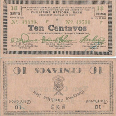 1942, 10 centavos (P-S573) - Filipine - stare XF! Emisie de urgenta