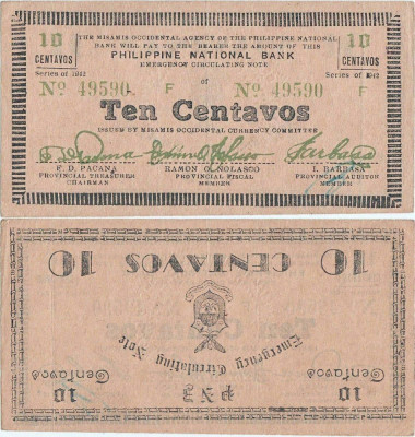 1942, 10 centavos (P-S573) - Filipine - stare XF! Emisie de urgenta foto