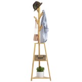 HOMCOM Suport pentru haine din bambus, stand pentru haine cu 8 c&acirc;rlige și 3 rafturi 46 x 46 x 175 cm natural | Aosom Romania