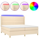 Cumpara ieftin Pat cu arcuri, saltea si LED, crem, 200x200 cm, textil