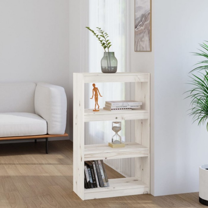 Bibliotecă/Separator cameră alb 60x30x103,5 cm lemn masiv pin