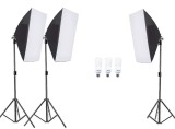 Cumpara ieftin Kit studio 3 format din 3 softbox-uri si 3x becuri foto de 40W, Negru, Andoer