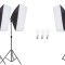 Kit studio 3 format din 3 softbox-uri si 3x becuri foto de 40W, Negru