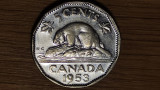 Canada - moneda de colectie - 5 cents 1953 - Elisabeta - serie bianuala raruta, America de Nord