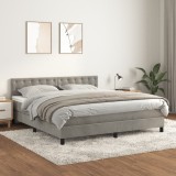VidaXL Pat box spring cu saltea, gri deschis, 160x200 cm, catifea 3141551