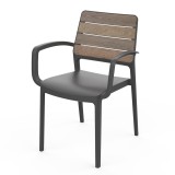 Scaun de grădină din plastic Porto cu brațe nuc-grafit
