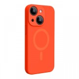 Lemontti Husa Liquid Silicon MagCharge iPhone 15 Portocaliu Neon (protectie 360&deg;, material fin, captusit cu microfibra)