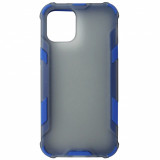 Husa tip capac spate antisoc plastic gri semitransparent + silicon albastru pentru Apple iPhone 12 Mini