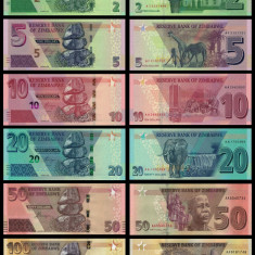 ZIMBABWE █ SET COMPLET █ 2 + 5 + 10 + 20 + 50 + 100 Dollars █ 2019-2020 █ UNC