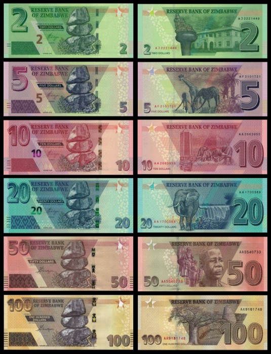 ZIMBABWE █ SET COMPLET █ 2 + 5 + 10 + 20 + 50 + 100 Dollars █ 2019-2020 █ UNC