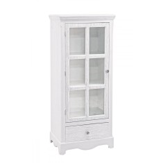 Vitrina 1 usa 1 sertar din lemn alb antichizat Blanc 48.5 cm x 32 cm x 114 h