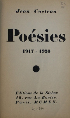 POESIES 1917 - 1920 par JEAN COCTEAU , 1920 , EDITIE NUMEROTATA , 853 DIN 1032* foto